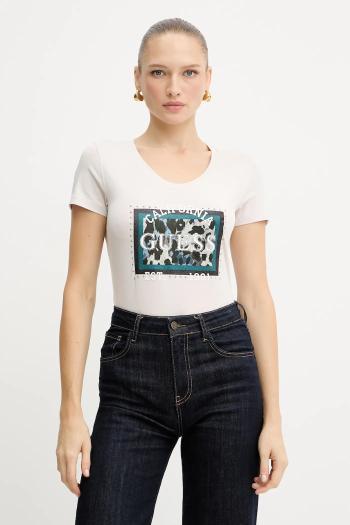 Tričko Guess ANIMALIER dámske, béžová farba, W5YI27 J1314
