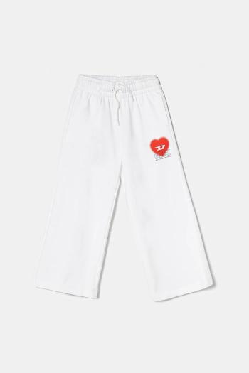Detské bavlnené tepláky Diesel PCUORE TROUSERS biela farba, s potlačou, J02231