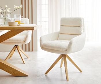Otočná stolička Abelia-Flex drevená základňa square bouclé biela