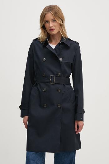 Trenčkot Tommy Hilfiger dámsky, tmavomodrá farba, prechodný, dvojradový, WW0WW42133