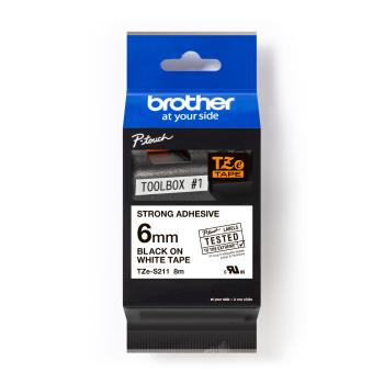 Brother TZ-S211 / TZe-S211 Pro Tape, 6mm x 8m, čierna tlač/biely podklad, originálna páska