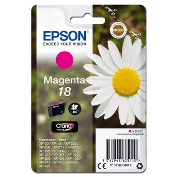 Epson originál ink C13T18034012, T180340, magenta, 3,3ml, Epson Expression Home XP-102, XP-402, XP-405, XP-302, purpurová