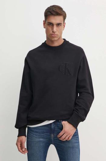 Bavlnená mikina Calvin Klein Jeans pánska, čierna farba, s nášivkou, J30J325634