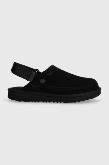 Detské semišové papuče UGG GOLDENSTAR CLOG čierna farba