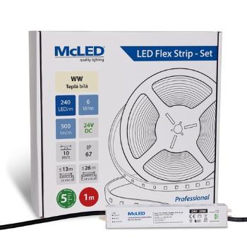 McLED  LED páska - sada 1 m, 240 LED/m, WW, 6 W/m, DC 24V, 500 lm/m, CRI90, IP67, 10 mm, vodič 3 m ML-126.034.90.S01001