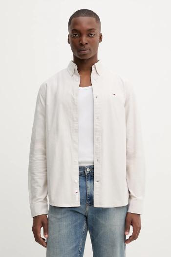 Bavlnená košeľa Tommy Jeans šedá farba, regular, s golierom button-down, DM0DM21298