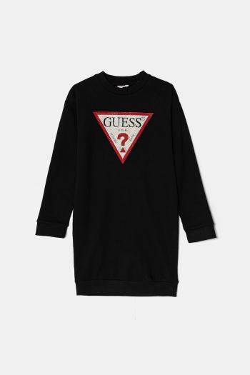 Dievčenské bavlnené šaty Guess čierna farba, mini, rovný strih, J3YK20 KA6R4