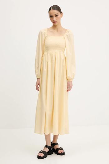 Bavlnené šaty Tommy Jeans žltá farba, midi, áčkový strih, DW0DW21335