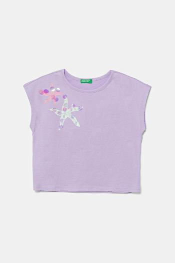 Detské bavlnené tričko United Colors of Benetton fialová farba, 3I1XC10P0