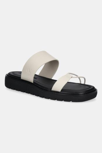 Kožené šľapky Calvin Klein Jeans ROPE SANDAL SOFT LTH MG béžová farba, YW0YW01864