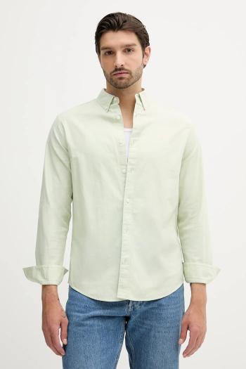 Košeľa Calvin Klein Jeans zelená farba, regular, s golierom button-down, LV140EM125