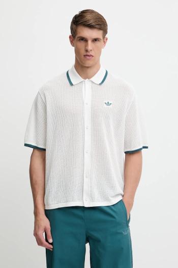 Bavlnená košeľa adidas Originals Knitted Shirt biela farba, voľný strih, s klasickým golierom, KC3526