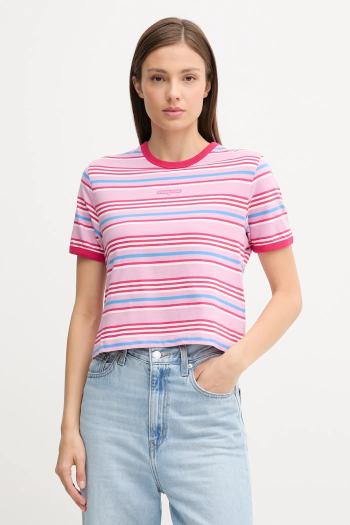 Bavlnené tričko Tommy Jeans dámske, ružová farba, DW0DW21391