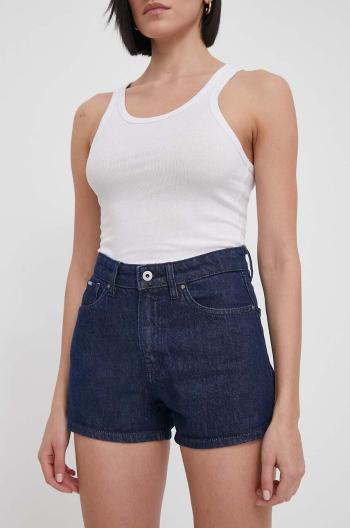 Rifľové krátke nohavice Pepe Jeans A-LINE SHORT HW dámske, tmavomodrá farba, jednofarebné, vysoký pás, PL801111CT8