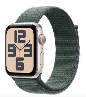 APPLE Watch SE (2024) 44mm Hviezdne biely hliník s jazerne zeleným prevliekacím remienkom