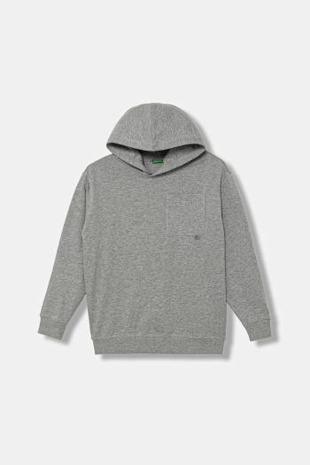 Detská mikina United Colors of Benetton šedá farba, s kapucňou, melanžová, 3NBMC205A