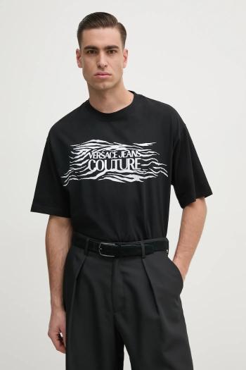 Bavlnené tričko Versace Jeans Couture pánske, čierna farba, s nášivkou, 78GAH6L1 J0001