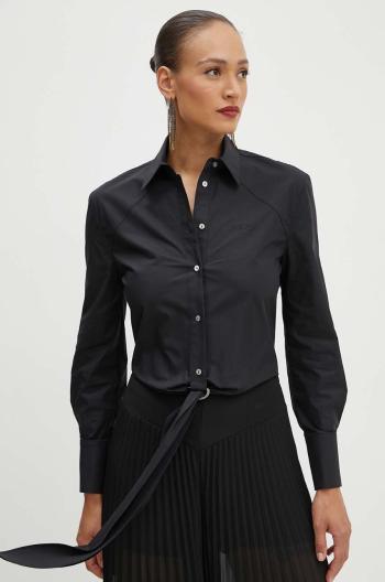 Bavlnená košeľa Karl Lagerfeld dámska, čierna farba, regular, s klasickým golierom, 245W1609