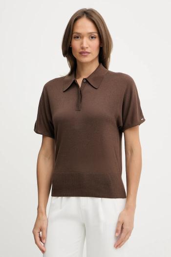 Polo s prímesou hodvábu Tommy Hilfiger hnedá farba, WW0WW45652