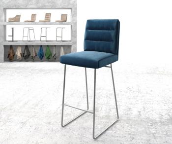 Barová židle Pela-Flex Velvet Blue Skid Frame z nerezové oceli