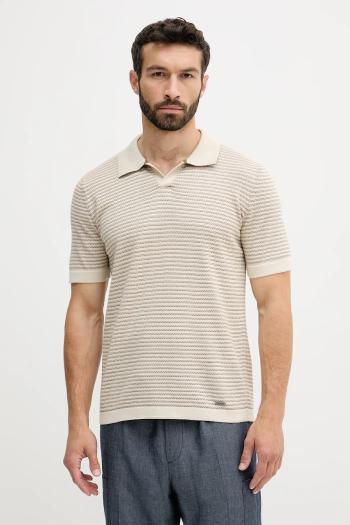 Bavlnené polo tričko United Colors of Benetton béžová farba, vzorované, 1094K301J