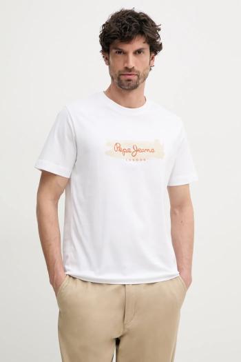 Bavlnené tričko Pepe Jeans PICTHON pánske, biela farba, s potlačou, PM509782