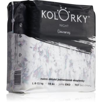 Kolorky Night Unicorn jednorazové EKO plienky pre kompletnú ochranu v priebehu noci veľkosť L 8-13 Kg 19 ks