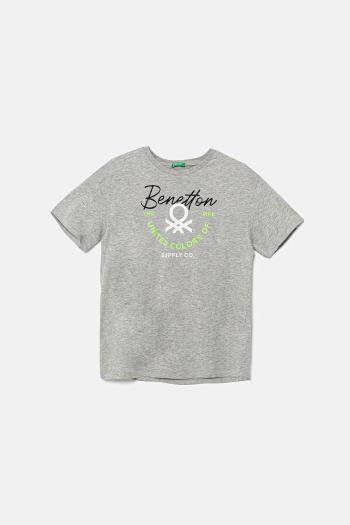 Detské bavlnené tričko United Colors of Benetton šedá farba, s potlačou, 3I1XC10OO