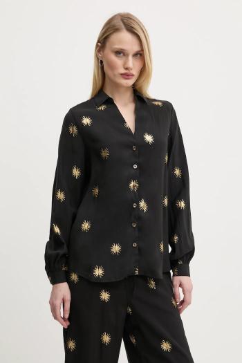 Košeľa Never Fully Dressed Gold Sun Miley dámska, čierna farba, voľný strih, s klasickým golierom, NFDTO1492