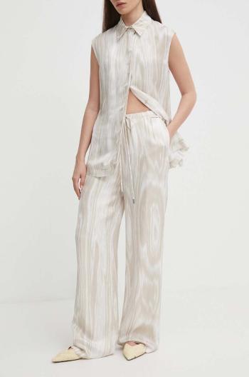 Nohavice Calvin Klein dámske, béžová farba, široké, vysoký pás, K20K206609