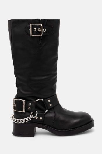 Kožené čižmy Steve Madden Beau-C dámske, čierna farba, na plochom podpätku, SM11003094