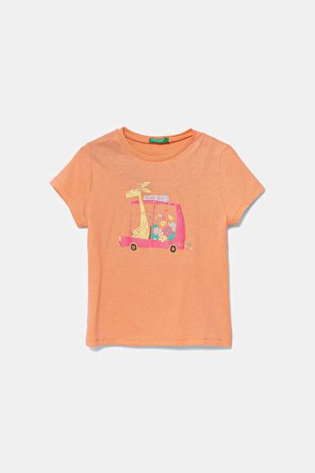 Detské bavlnené tričko United Colors of Benetton oranžová farba, 3I1XG10JJ