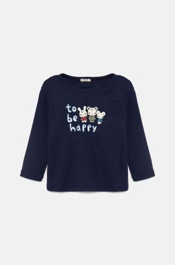 Detské bavlnené tričko s dlhým rukávom United Colors of Benetton tmavomodrá farba, 3I9WA1057
