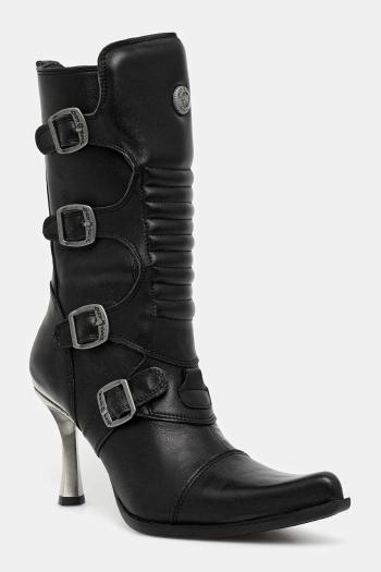 Kožené členkové topánky New Rock Crust Negro, Malicia Negro Tacon Caribe Acero čierna farba, na vysokom podpätku, M-9373N-C1