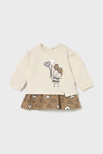 Šaty pre bábätká Mayoral Newborn béžová farba, mini, áčkový strih, 2833