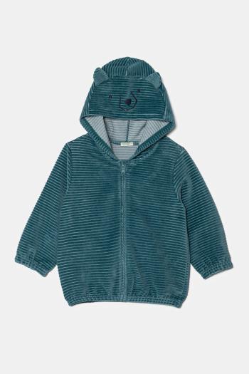 Mikina pre bábätká United Colors of Benetton zelená farba, s kapucňou, jednofarebná, 3MCDA501C