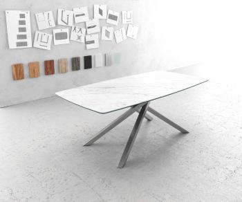Jedálenský stôl Hrana zaoblená 200x100cm Laminam® keramický biely