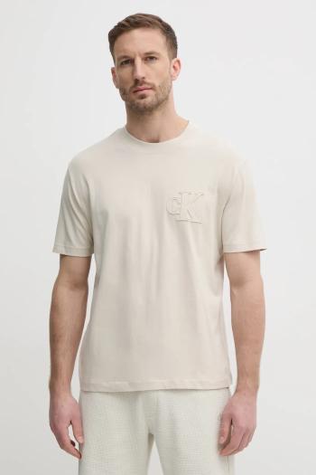 Bavlnené tričko Calvin Klein Jeans pánske, béžová farba, jednofarebné, J30J327494