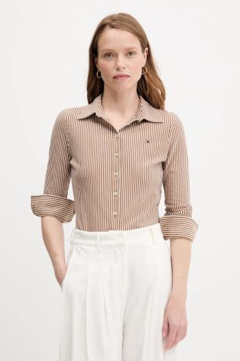 Košeľa Tommy Hilfiger hnedá farba, slim, s klasickým golierom, WW0WW43528