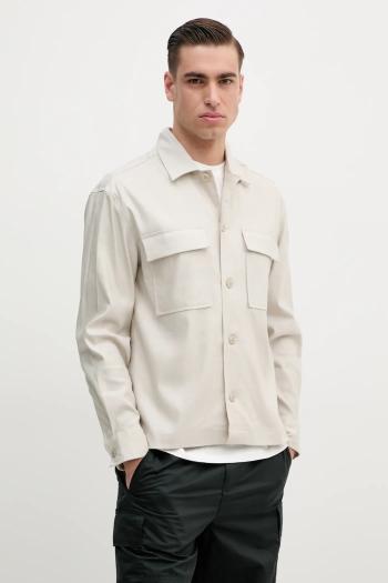 Košeľa s prímesou ľanu Calvin Klein béžová farba, regular, s klasickým golierom, K10K114191