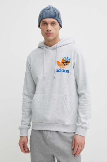 Bavlnená mikina adidas Originals Trefoil Hoodie pánska, šedá farba, s kapucňou, s potlačou, IS2913