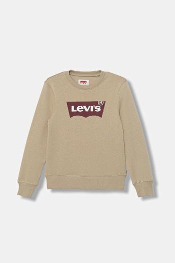 Detská mikina Levi's BATWING CREWNECK béžová farba, s kapucňou, s potlačou, 9E9079