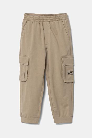 Detské bavlnené tepláky EA7 Emporio Armani béžová farba, jednofarebné, 7B000028 AF10380