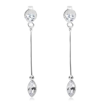 Náušnice zo striebra 925, úzka palička, dva číre krištále Swarovski