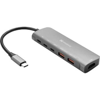 Sandberg usb-c dokkoló hdmi + 2xusb-a + 2xusb-c + pd100w 136-65