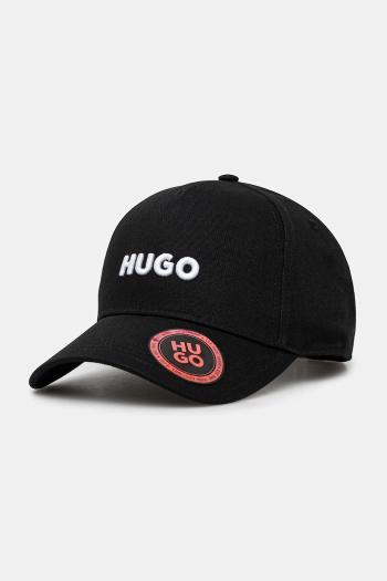 Bavlnená šiltovka HUGO čierna farba, s nášivkou, 50533410