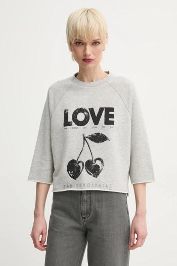 Mikina ZADIG&VOLTAIRE dámske, šedá farba, s potlačou, JWSS01618