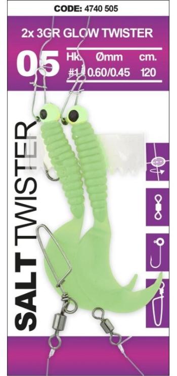 Spro náväzec na tresky salt twister glow 120 cm - háčik 2x 1 hmotnosť 3 g