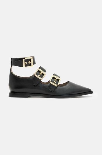 Kožené balerínky AllSaints Susan Buckle Shoe čierna farba, W009FA