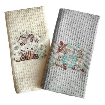 Konyharuha készlet 2 db, 50x70 cm, krém/szürke